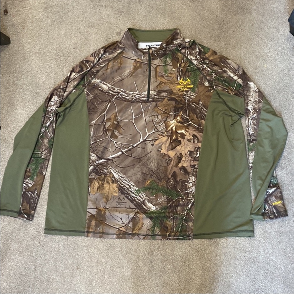 RealTree Green Camo Print Long Sleeve Quarter Zip Performance Top Size XXL